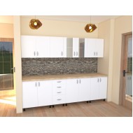 Bucatarie Alfa 2.6 metri PAL alb cu blat Artar Bucatarie Alfa 2.6 metri PAL alb cu blat Artar